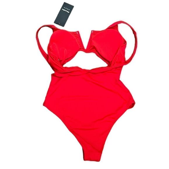 NWT Meyeeka Women’s Red One Piece Cut Out V-Notch Swimsuit, Size L - Picture 6 of 8